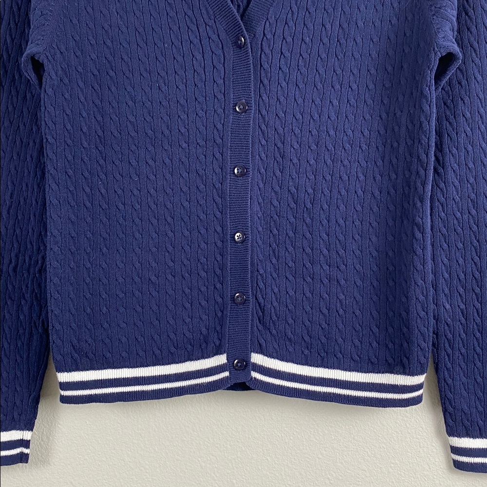 Bossini Ladies Cable Knit Varsity Striped Long Sleeve Button Front Cardigan - Picture 4 of 13